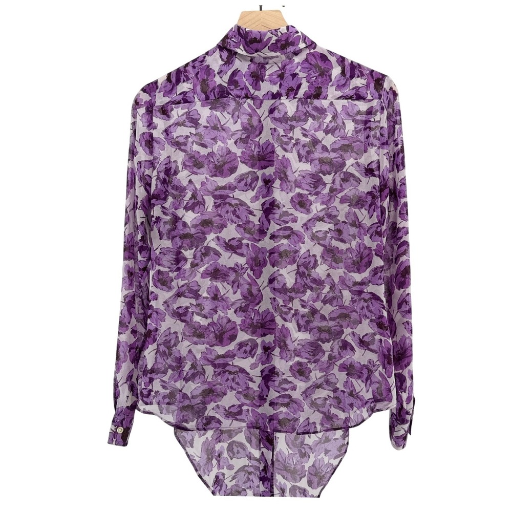 Banana Republic Purple Boho Poppy Floral Chiffon Blouse Sheer Top Tie Bow Size 6 - Picture 6 of 9